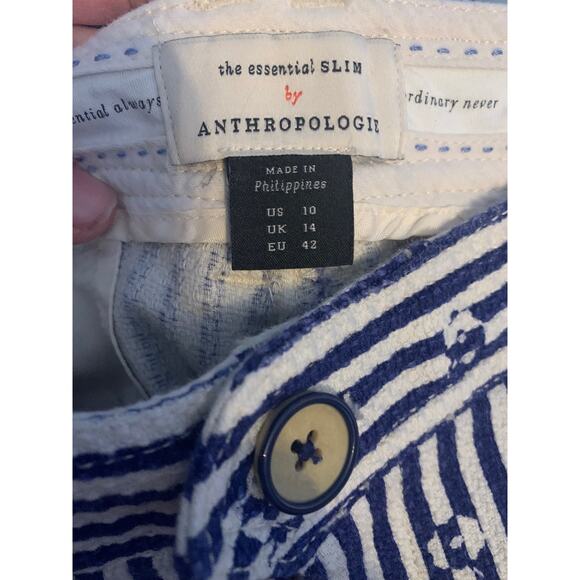 Anthropologie womens size 10 medium essential slim blue white stripe trouser pan - Picture 5 of 9